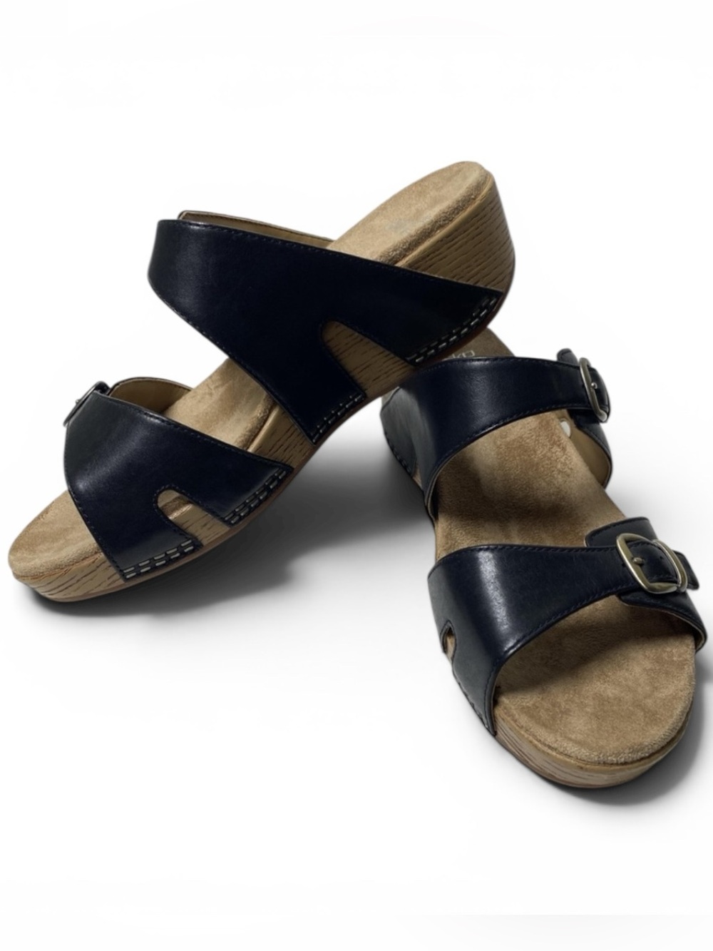 Dansko Shoes Womens Size 40 Leeann Black Wedge Slide Sandals Buckle Comfort